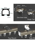 Solid Adjustable Ceiling Curtain Track System 1 To 20 Feet Length Fits Any Room Divider Layout Comes With Premium Roller Hardware And End Caps For Smooth Gliding Heavy Load Durability Perfect White Rail ceiling and wall mount brackets, top and side mount detail