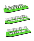 Heavy Duty Socket Organizers Set Of Three Portable Rack Holders For Garage Workshop Tool Stash Keeper Sturdy Pp Design Tame The Clutter In Your Sweet Setup And Keep It Tight Sae Green showcasing three racks with SAE sockets.