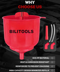Premium Coolant Funnel Kit With Integrated Vacuum Bleed Tank For Smooth Radiator Fluid Top Off And Trap Free Air Purge, red funnel with adaptors.
