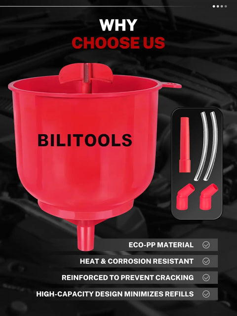 Premium Coolant Funnel Kit With Integrated Vacuum Bleed Tank For Smooth Radiator Fluid Top Off And Trap Free Air Purge, red funnel with adaptors.
