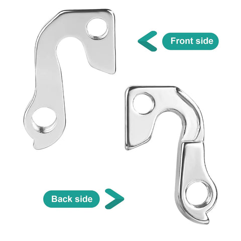 Aluminum Alloy Rear Derailleur Hanger 94 for Mountain Bikes Durable Tail Hook Fits GT Aggressor silver front and back view