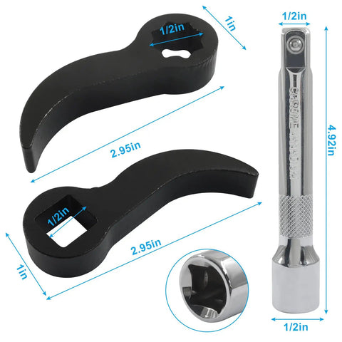 Three Pack Pry Bar Wrench Adapter Heads For Ratchet Crowbar Adapter Tool With Extension Bar One Half Inch Drive Pry Bar For Tight Spaces And Car Repair Multi Angle Eight Point And Four Point Square Drive with dimensions