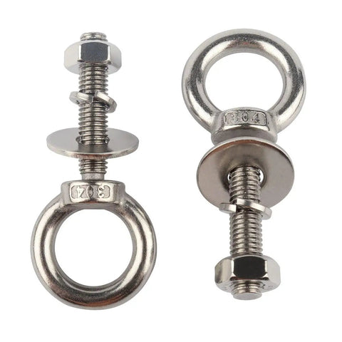 Stainless Steel Eyebolts With Nut Washers 3/8 Inch By 2 Inch M10x50mm Durable Rust Resistant Outdoor Hanging Eye Bolts