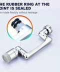 Two Pack 360 Degree Swivel Faucet Extenders With 1440 Degree Robotic Arm Nozzle shown with sealed rubber joint.