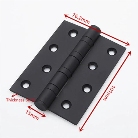 Black Heavy Duty Stainless Steel Door Hinge Set, 2 Pieces, showing dimensions, for Wooden Doors, Interior Use, Corrosion Resistant.