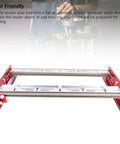 Adjustable Router Sled For Wood Slabs And Planing 23.23 Inch Wide Board Flattening Jig with red metal frame on workbench