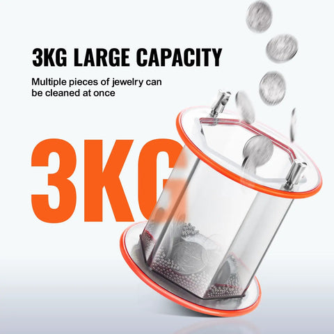 Mini Jewelry Polisher Tumbler With 3 Kg Capacity And 0 To 60 Minute Timer 5 Speed Rotary Finisher showcasing polycarbonate drum.