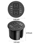 Sleek 3.15 Inch Desktop Power Grommet Featuring Two AC Outlets And Eight Fast Charge USB Ports, top and side view with dimensions.