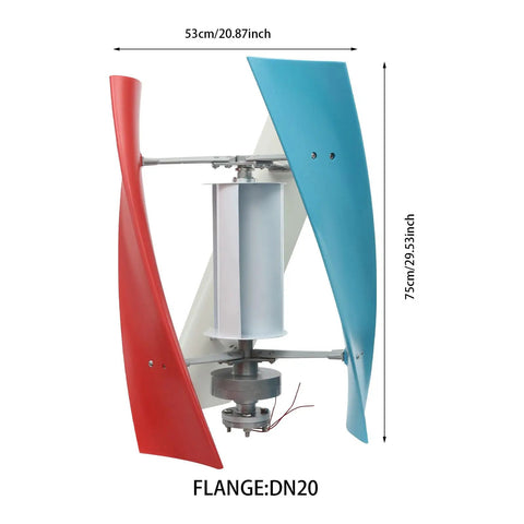 100W 12V Vertical Axis Wind Turbine Generator With Auto Brake And Magnetic Levitation For Home Use, red and blue blades