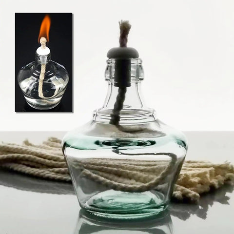 Durable Ceramic Oil Lamp Holder Kit With 10 Holders And 20 Cotton Braided Replacement Wicks, glass holder and lit wick