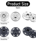 12 Sets Large Sew On Metal Snaps For Clothing 19mm Diameter Press Studs For Fabric And Garment Closure Black And Silver