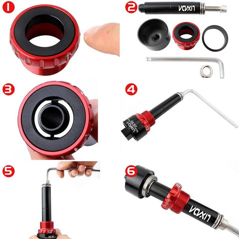 Pro Grade Bike Bottom Bracket Press And Removal Tool Kit For BB86 BB30 BB91 BB92 PF30 components and assembly steps.