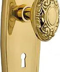 Prairie Plate With Keyhole Victorian Knob, Passage Door Hardware Set For Single Door, Unlacquered Brass with Lead Crystal Knobs