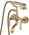 Antique Brass Wall Mount Bathtub Faucet With Tub Spout Filler Kit Double Lever Handles Telephone Hand Shower Sprayer Diverter