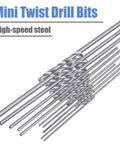 20 Piece HSS Mini Drill Bit Set 0.3mm To 1.6mm Shank Twist Drill Bits for Precision DIY Projects shown on blue text