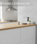 Hidden L Shaped Steel Bracket for Floating Shelves Black Wall Mount Support in kitchen showing concealed installation