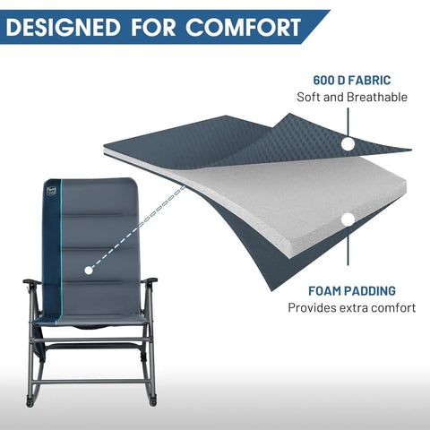 Oversized Folding Rocking Camping Chair With Padded High Back, Portable Outdoor Rocker fabric and padding diagram