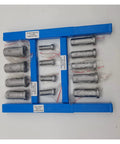 22 Piece Keyway Broach Set In HSS Metric Cutting Tools For CNC Machines Top Notch High Speed Steel Broaches For Precise Keyway Shaping Includes B1-4 B1-5 C1-6 C1-8 And 12B To 30C Sizes For Pros, blue HSS broaches and sleeves in plastic wrap