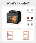 12V 50Ah LiFePO4 Trolling Motor Battery With Bluetooth, accessories included, flat washers, insulation caps, M8 screws, manuals