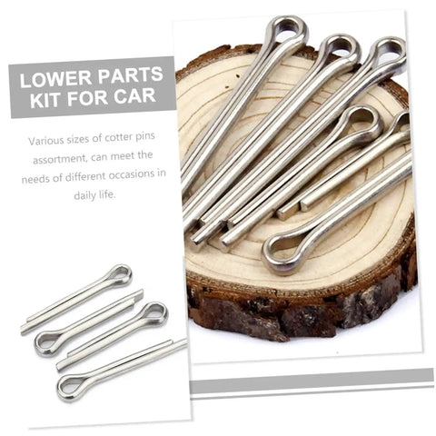 Assorted Stainless Steel Cotter Pin Kit With Hairpin Pins And Springs for car repair on wood slice