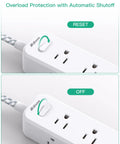 Heavy Duty Surge Protector Power Strip With 15 Foot Extension Cord featuring a reset switch and overload protection view.