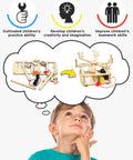 Thoughtful child considering 4 In 1 STEM Kit For Kids Ages 6 13 Build A Ferris Wheel Carousel Fiber Optic Lamp And Starry Night Light