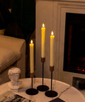 Real Wax LED Flameless Taper Candles With Remote Timer 9.6 Inch Ivory Dripless Battery Operated Window Candles 3D Flickering Flame