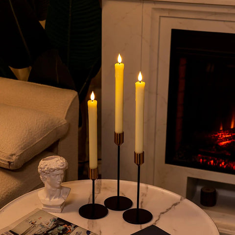 Real Wax LED Flameless Taper Candles With Remote Timer 9.6 Inch Ivory Dripless Battery Operated Window Candles 3D Flickering Flame