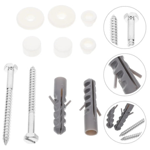 Toilet Tank Bolts And Gasket Kit Replacement Screws Set For Easy Install No Fuss Durable Toilet Hardware With Gasket Seals The Ultimate Toilet Repair Kit For Seats Tanks And Covers, metal bolts, washers, and gray wall anchors