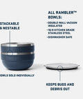 Double Wall Vacuum Insulated Stainless Steel Serving Bowl With Secure Lid And Nestable Build Keeps Your Grub Stacked And Cold Sides Ice Fresh For Backyard Blowouts Or Weekend Camping Runs In Crisp White Two Quart Capacity, stackable design.