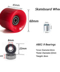 60mm Cruiser Skateboard Wheels 80A With ABEC-9 Bearings And Spacers, Red Penny Board Ready Set, wheel and bearing dimensions