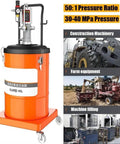 Heavy Duty Pneumatic Grease Pump With 80 To 1 Pressure Ratio And Fast Injection Output For No Sweat Car Truck And Garage Lubrication Maintenance Routines, orange design.