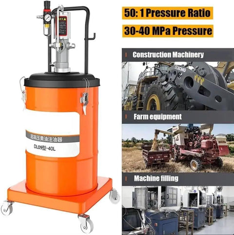 Heavy Duty Pneumatic Grease Pump With 80 To 1 Pressure Ratio And Fast Injection Output For No Sweat Car Truck And Garage Lubrication Maintenance Routines, orange design.