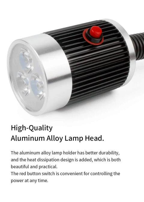 Adjustable LED Work Light With Clamp, 900 Lumen Output, 120 Volt Industrial Lamp For Machine Tools And Lathe, LED head