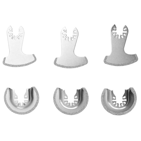 6 Piece Segment Oscillating Blades Set for Multitool Saw Carbide Blades for Woodworking Tile Concrete shown in two rows