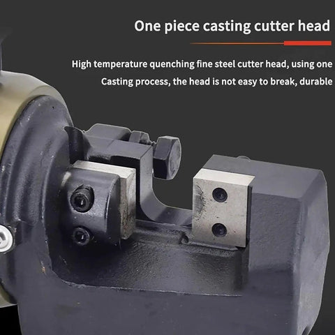 Wlikoci Electric Hydraulic Rebar Cutter For 4mm 28mm Steel Bars, Auto Blade Return System, close-up of durable one-piece cutting head.
