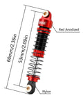 Threaded Shock Absorber Oil Damper 53mm for Redcat Ascent18 with red anodized aluminum body and measurement details