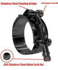 Side view of Four Pack 1.5 Inch TBolt Hose Clamps 44 To 50mm Stainless Steel 300 Series Black Bolt Clamp with M6 bolt and lock nut