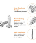 Solid As A Rock Number Ten By Three Quarter Inch Button Head Torx Security Screws with T25 driver bit for easy installation.