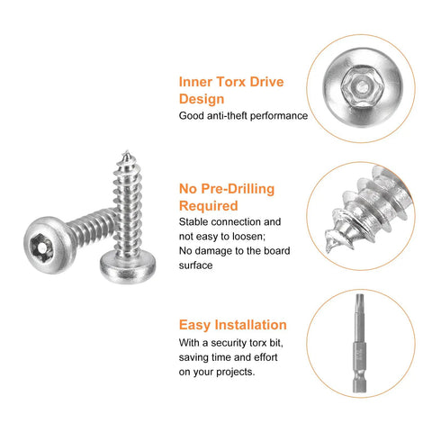 Solid As A Rock Number Ten By Three Quarter Inch Button Head Torx Security Screws with T25 driver bit for easy installation.