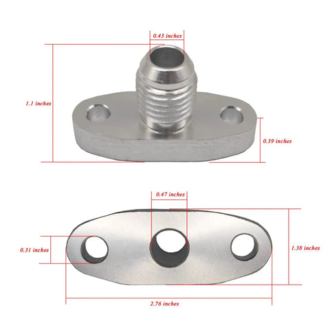 10AN Turbo Oil Drain Outlet Flange Gasket Adapter Kit For T3 T4 Turbo Chargers, Works With T04B T04E GT Series Turbos, dimensions shown