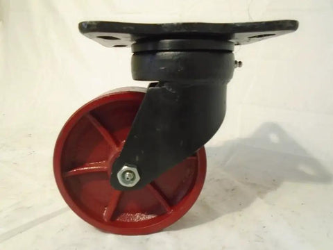 Side view of Built Tough 6 Inch By 2 Inch Kingpinless Swivel Caster Set featuring ductile steel wheels for heavy gear.