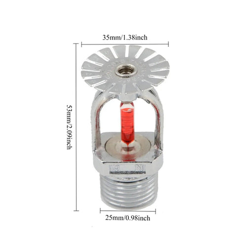 Badass Pendent Fire Sprinkler Heads Pair Forged From Sturdy Brass With A Sleek Chrome Plating And A Lightning Fast 68 Degree Thermal Trigger. Chrome sprinkler head with red trigger and measurement details.