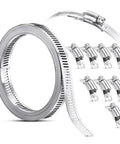 Heavy Duty 2 Set Of 304 Stainless Steel Worm Gear Hose Clamps With 11 Point 5 Feet Strap Kit For Secure Mechanical Grip And Rigid Core Construction That Won't Slip Under Pressure, coiled and cut clamps
