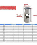 Heavy Duty 304 Stainless Steel Dowel Pin Barrel Bolts detailed dimensions chart for M4 M5 M6 sizes with measurements.