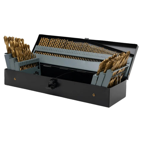 Durable 4241 Steel High Speed Twist Drill Bit Set With Round Shanks In A Sturdy Iron Box for wood and metal projects, open view