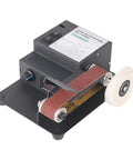 Heavy Duty Brushless Belt Sander With Hella Fine Tune Speed Dial For Sweeter Wood And Metal Grinding Projects Delivering Zero To Ten Thousand RPM Power Output Anywhere, showing sandpaper and polishing wheels.