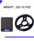 Beefed-Up 50T Steel Spur Main Gear For One Tenth Scale RC Cars Like Slash Stampede Rustler Bandit Jato Rally E Revo Summit T Maxx 4x4 And 2WD CNC Machined For Precision And Long Lasting Durability shown with weight measurement 22g on scale
