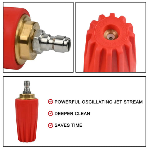 Rotating Turbo Nozzle For Pressure Washers 360 Degree Cleaning, Handles 2600-5100 PSI, Quick Connect, Detailed Views