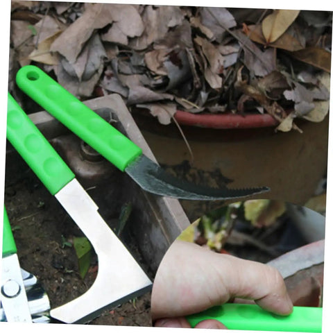 Two Pack Serrated Gardening Mowing Tool With Steel Sickle Handles Manual Weeder for Harvesting and Weeding in use